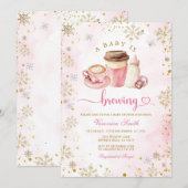 Invitation Pink Coffee Winter Snowflakes Latte Baby Shower (Devant / Derrière)