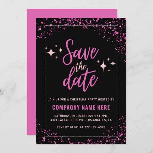 Invitation Pink Company Christmas Party Enregistrer la date G (Devant / Derrière)