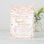 Invitation Pink Confetti Gold Foil Sweet 16 Anniversaire (Debout devant)