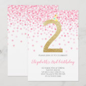 Invitation Pink Confetti Party Gold Numéro Fille 2e anniversa (Devant / Derrière)