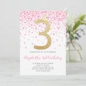Invitation Pink Confetti Party Gold Numéro Fille 3e anniversa (Debout devant)