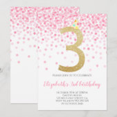 Invitation Pink Confetti Party Gold Numéro Fille 3e anniversa (Devant / Derrière)