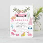 Invitation Pink Convertible Palm Tree Girl Anniversaire (Debout devant)