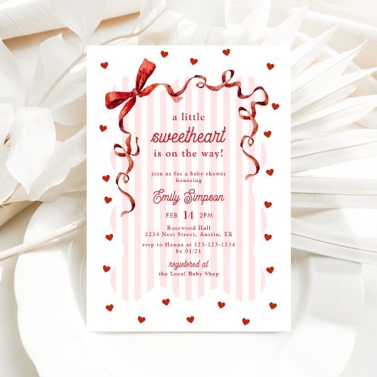 Invitation Pink Coquette Bow A Little Sweetheart Baby Shower