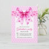 Invitation Pink coquette bow and hearts Galentine's Day party (Debout devant)