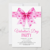 Invitation Pink coquette bow and hearts Valentine's Day party (Devant)