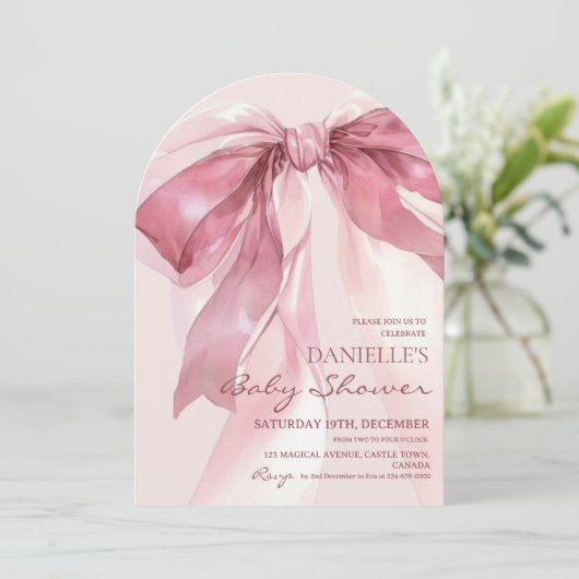 Invitation Pink Coquette Bow Baby Girl Shower (Debout devant)