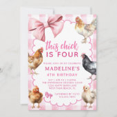 Invitation Pink Coquette Bow Boho Girl Chicken Birthday Party (Devant)