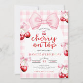 Invitation Pink Coquette Bow Cherry On Top Birthday Party  (Devant)