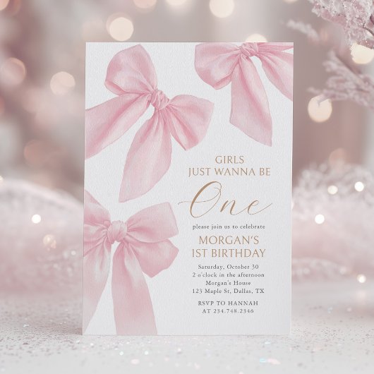 Invitation Pink Coquette Bow First Birthday