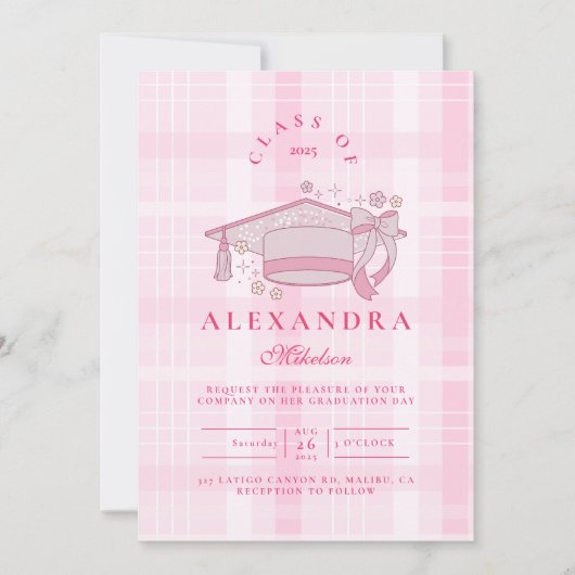 Invitation Pink Coquette Bow Graduation (Devant)