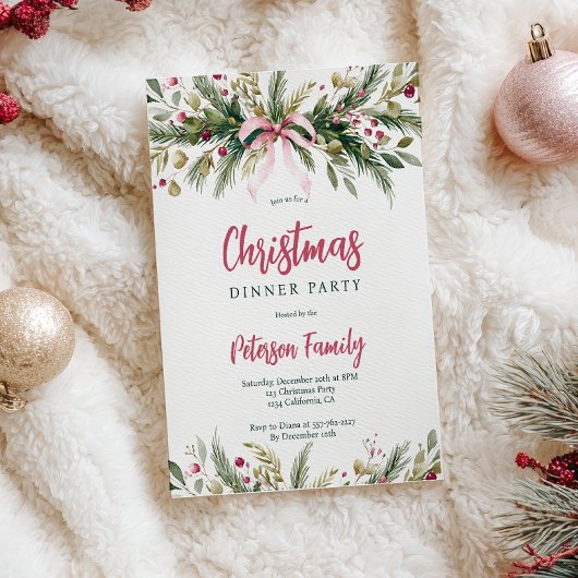 Invitation Pink Coquette Bow Grandmillennial Christmas Wreath