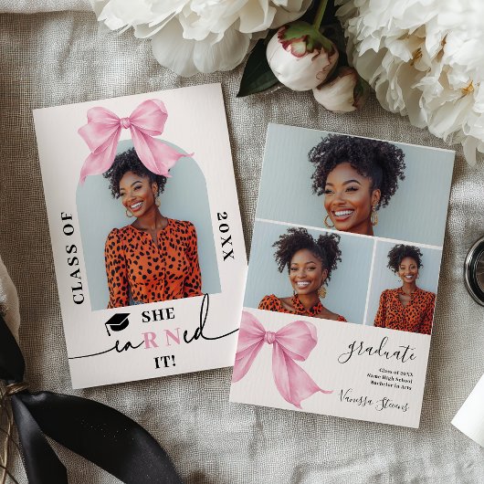 Invitation Pink Coquette Bow Nurse 4-Photo Graduation
