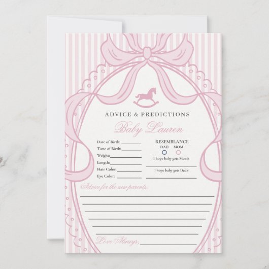 Invitation Pink Coquette Bow Rocking Horse Baby Advice Card (Devant)