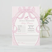 Invitation Pink Coquette Bow Rocking Horse Baby Advice Card (Debout devant)