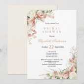 Invitation Pink Coquette Bow Watercolor Floral Bridal Shower (Devant / Derrière)