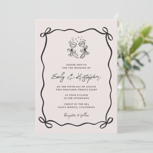 Invitation Pink Coquette Bow Wedding (Debout devant)