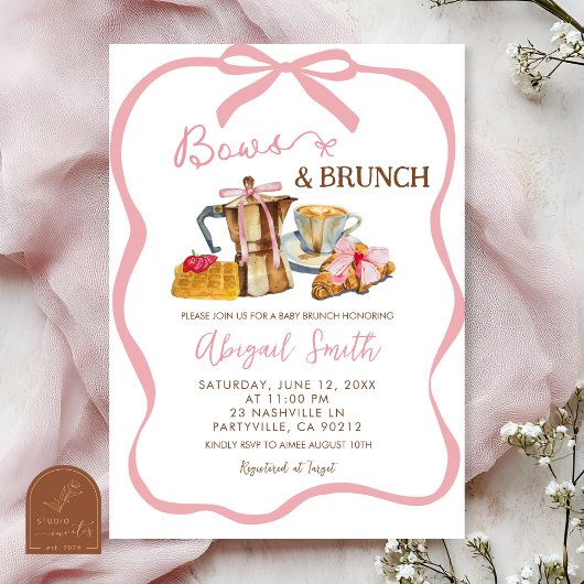 Invitation Pink coquette bows and brunch baby shower