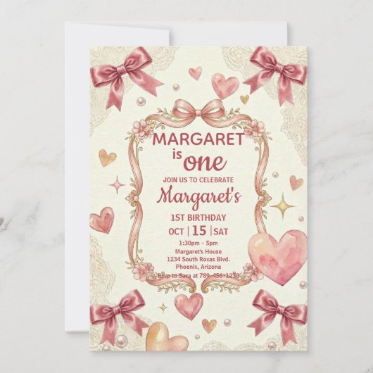 Invitation Pink Coquette Bows Birthday (Devant)