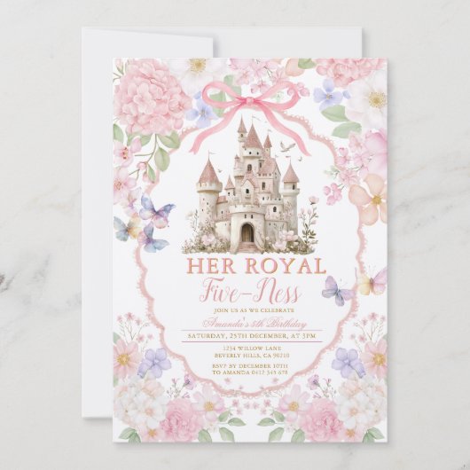 Invitation Pink Coquette Butterflies Royal fiveness Birthday  (Devant)