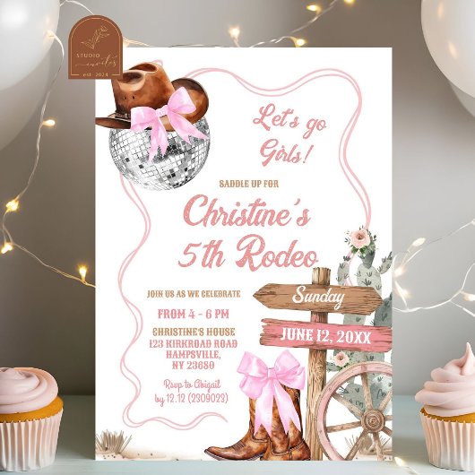 Invitation Pink Coquette Disco Lets Go Cowgirl Anniversaire