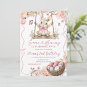 Invitation Pink Coquette Girl Easter Bunny Birthday (Debout devant)