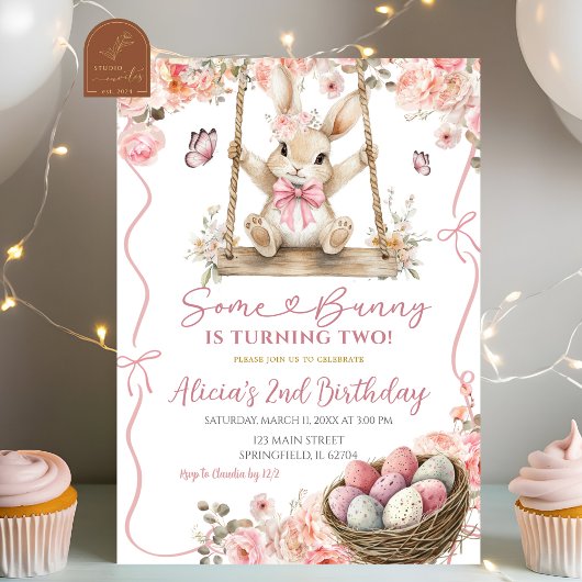 Invitation Pink Coquette Girl Easter Bunny Birthday