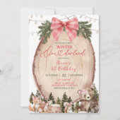 Invitation Pink Coquette Rustic Winter Forest 1st Birthday  (Devant)
