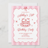 Invitation Pink Coquette Striped Vintage Bow 21st Birthday (Devant)