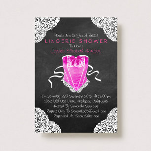 Invitation Pink Corset blanc dentelle Chalkboard Lingerie Dou