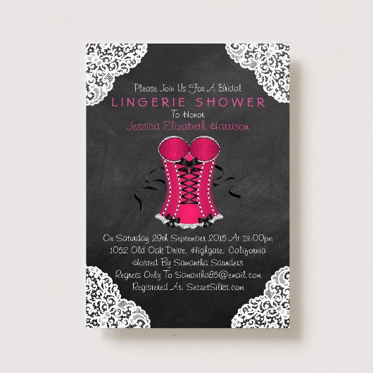 Invitation Pink Corset blanc dentelle Chalkboard Lingerie Dou