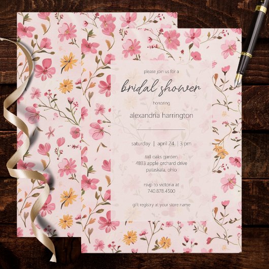 Invitation Pink Country Floral Bridal Shower