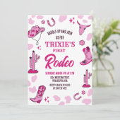 Invitation Pink Cowgirl 1st Rodeo Anniversaire Fête Invitatio (Debout devant)