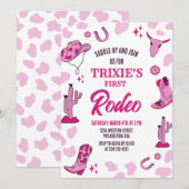Invitation Pink Cowgirl 1st Rodeo Anniversaire Fête Invitatio (Devant / Derrière)