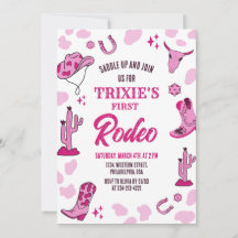 Pink Cowgirl 1st Rodeo Anniversaire Fête Invitatio