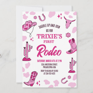 Invitation Pink Cowgirl 1st Rodeo Anniversaire Fête Invitatio