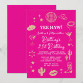 Invitation Pink Cowgirl Disco Ball Any Age Birthday  (Devant / Derrière)