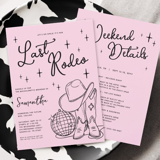 Invitation Pink Cowgirl Disco Dernier Rodeo Bachelorette Part