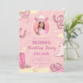 Invitation Pink cowgirl disco photo anniversaire (Debout devant)