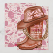 Invitation Pink Cowgirl Theme, Cowboy Boot Birthday Invitatio (Devant / Derrière)