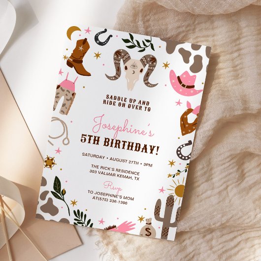 Invitation Pink Cowgirl Western Rodeo Anniversaire