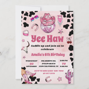 Invitation Pink Cowgirl Yee Haw Rodeo West Coquette Anniversa