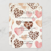 Invitation Pink Cream Animal Hearts Gold Sparkle Birthday (Devant / Derrière)
