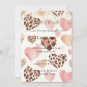 Invitation Pink Cream Animal Hearts Gold Sparkle Birthday (Devant)