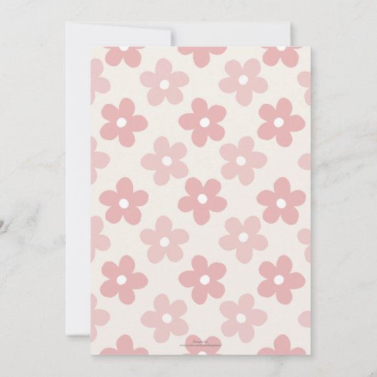 Invitation Pink Cream Daisy Flowers Retro Pattern (Dos)