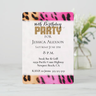 Invitation Pink Cream Leopard Gold Parties scintillant Party