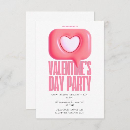 Invitation Pink Creative Modern Valentine's Day Party (Devant / Derrière)