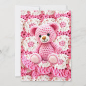 Invitation Pink Crocheted Teddy Bear Girl's Baby Shower (Dos)