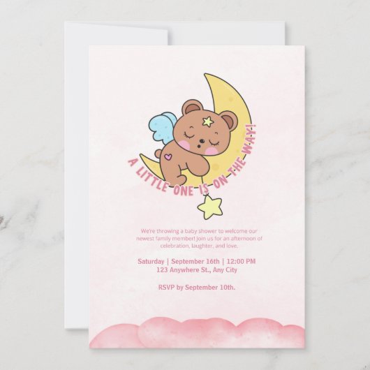Invitation Pink Cube bear Baby shower d'aquarelle (Devant)