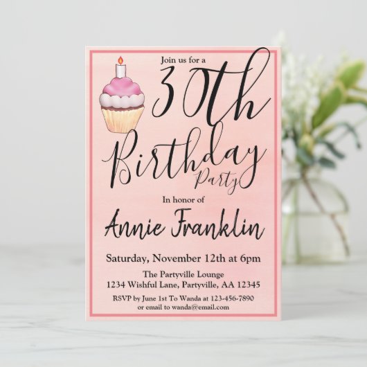 Invitation Pink Cupcake 30e fête d'anniversaire (Debout devant)